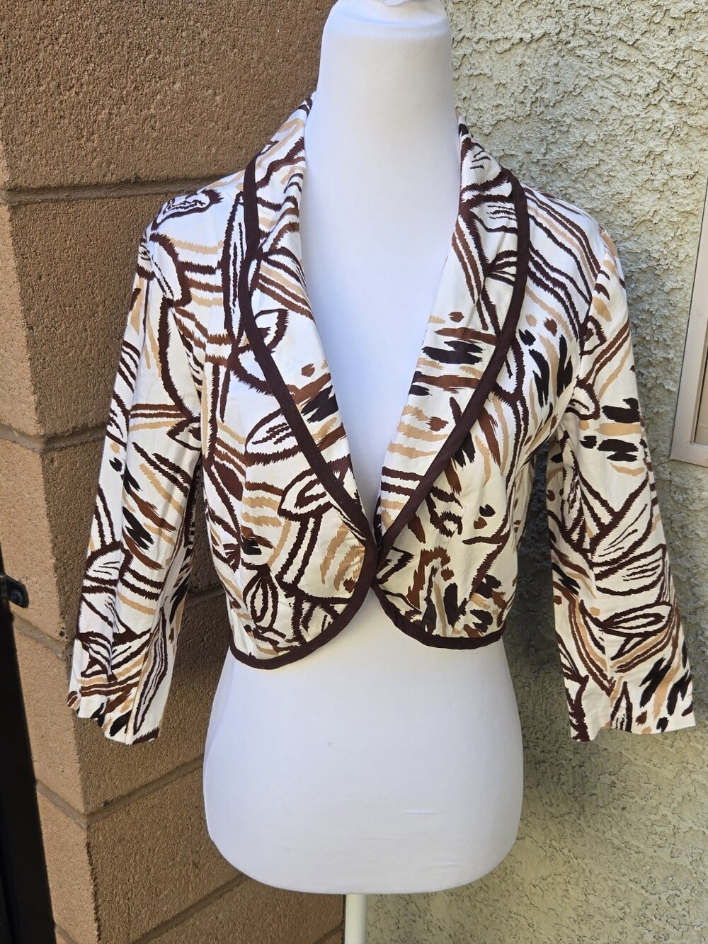Rabbit Rabbit Rabbit Printed Cropped Bolero in Brown and Cream